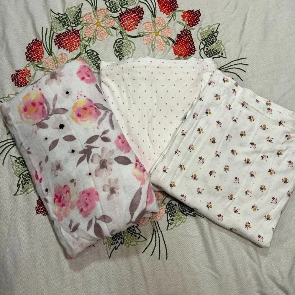 Kids N Such Milkberry Baby Swaddle Blanket Bundle Floral Polka Dot 3 Pack Bamboo
